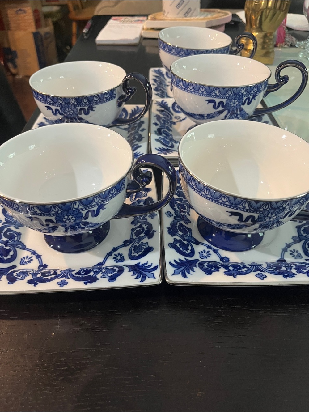 Vintage Blue and White Bombay company Teacup and Saucer Set Floral Pattern